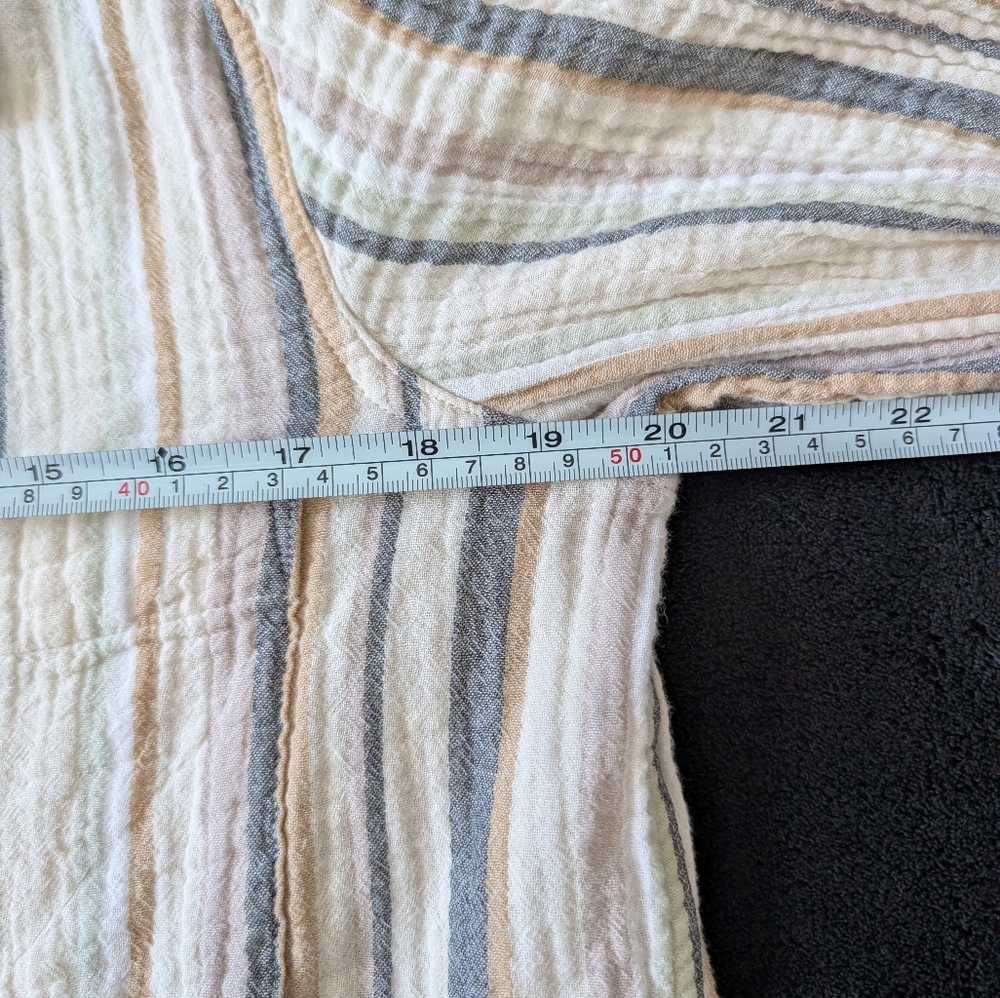 100% Cotton Button Down Shirt Parchment Stripe Minimalist Neutral Coastal Eco M image 5
